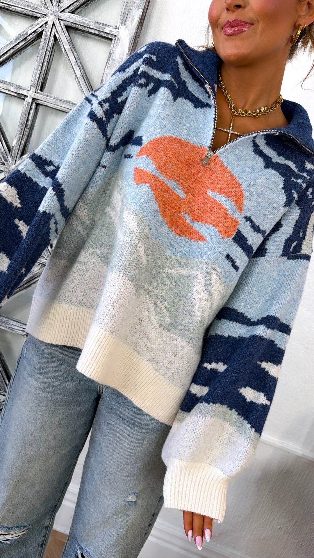 Mountain Top Cozy Quarter Zip, Blue Multi