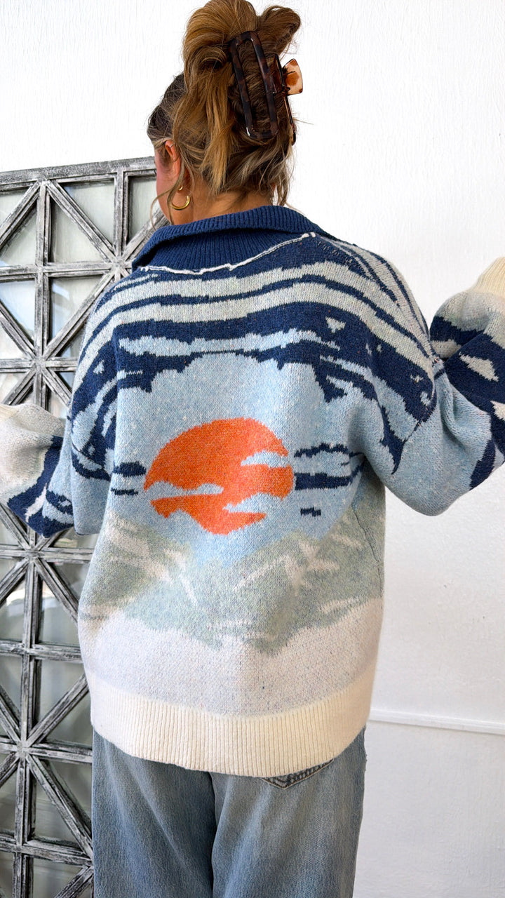 Mountain Top Cozy Quarter Zip, Blue Multi