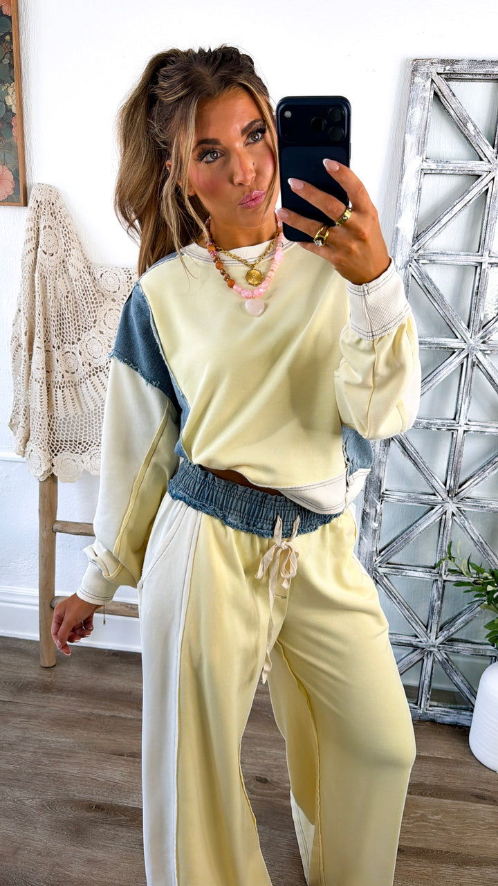 Hudson Frayed Pullover, Lemon Cream