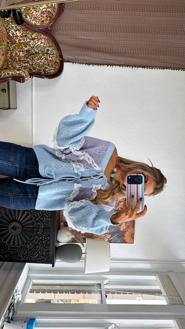 Warm Cottage Cardigan, Sky Blue Multi
