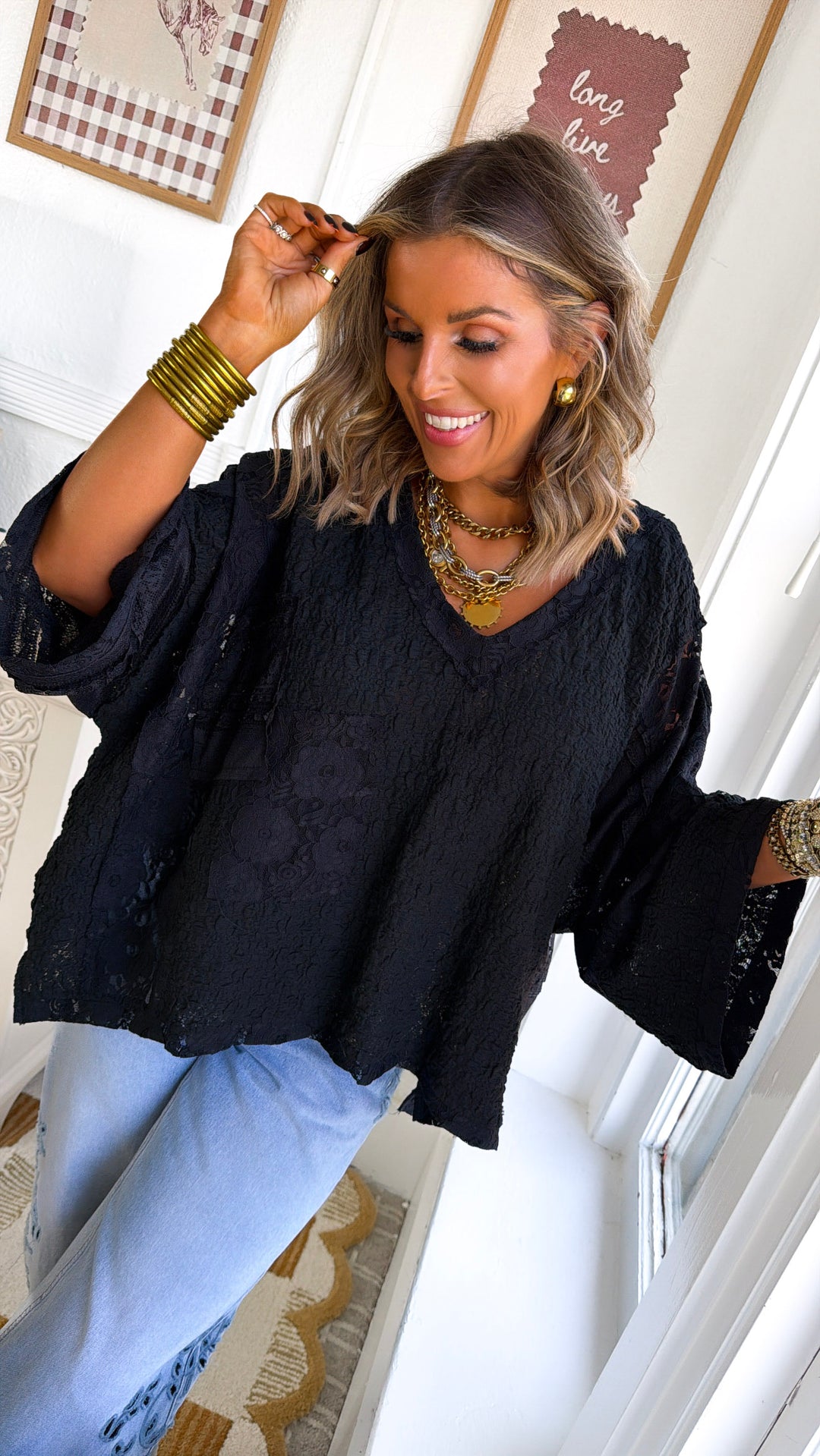 Celeste Textured Top, Black