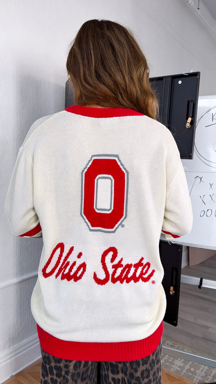 Must Have Buckeye Ohio State Cardigan, Red/Ivory