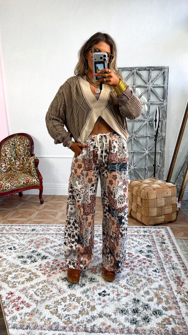 Paisley Patch Pants, Taupe Multi