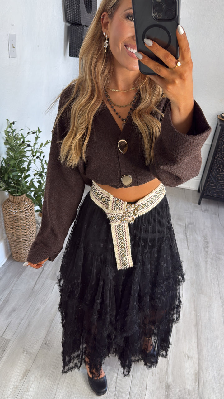 Coppertone Studded Belt, Ivory/Black