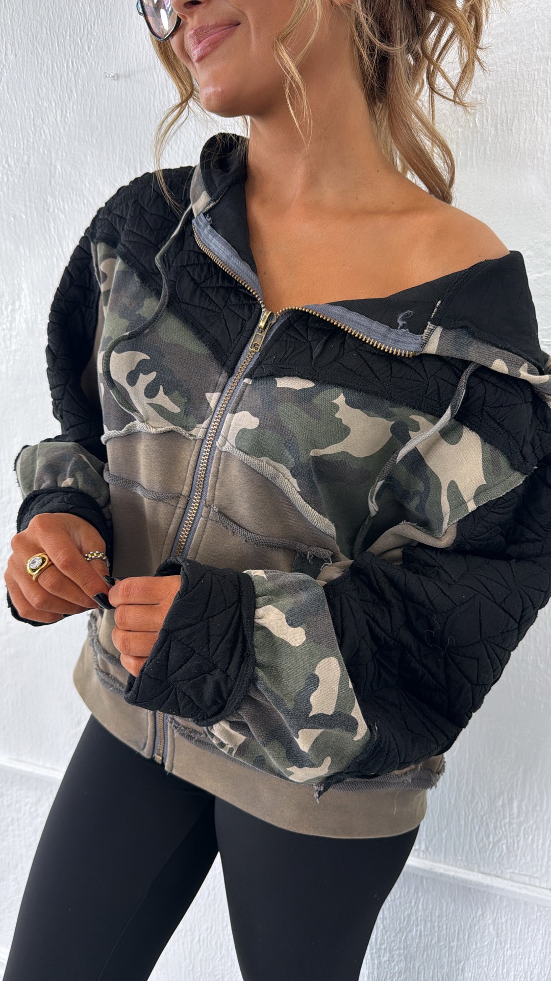 On Edge Camo Zip Up, Charcoal