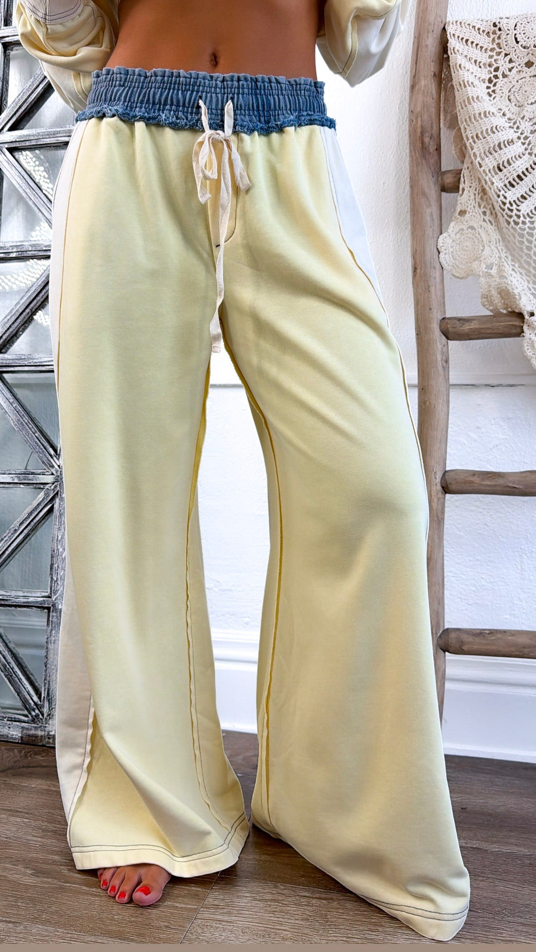 Hudson Drawstring Pant, Lemon Cream