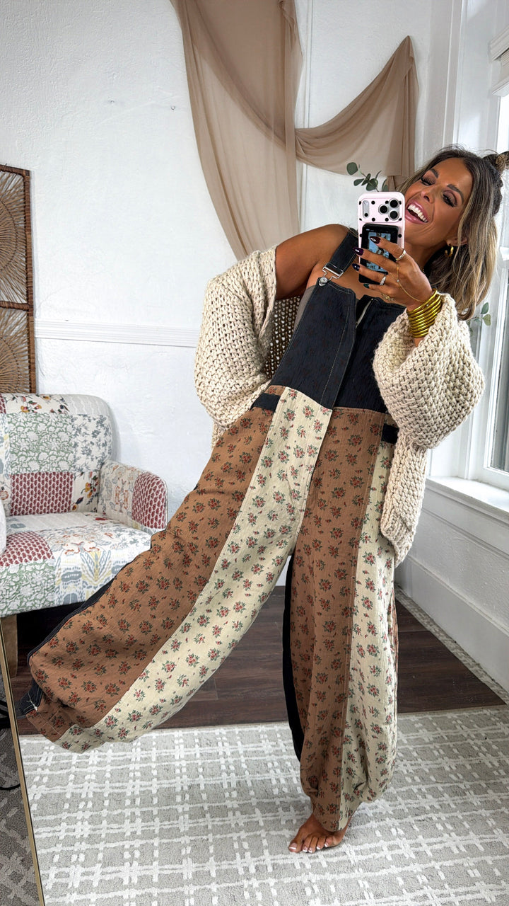 ECB Exclusive: Ruth Overall Bib, Charcoal Ginger Floral