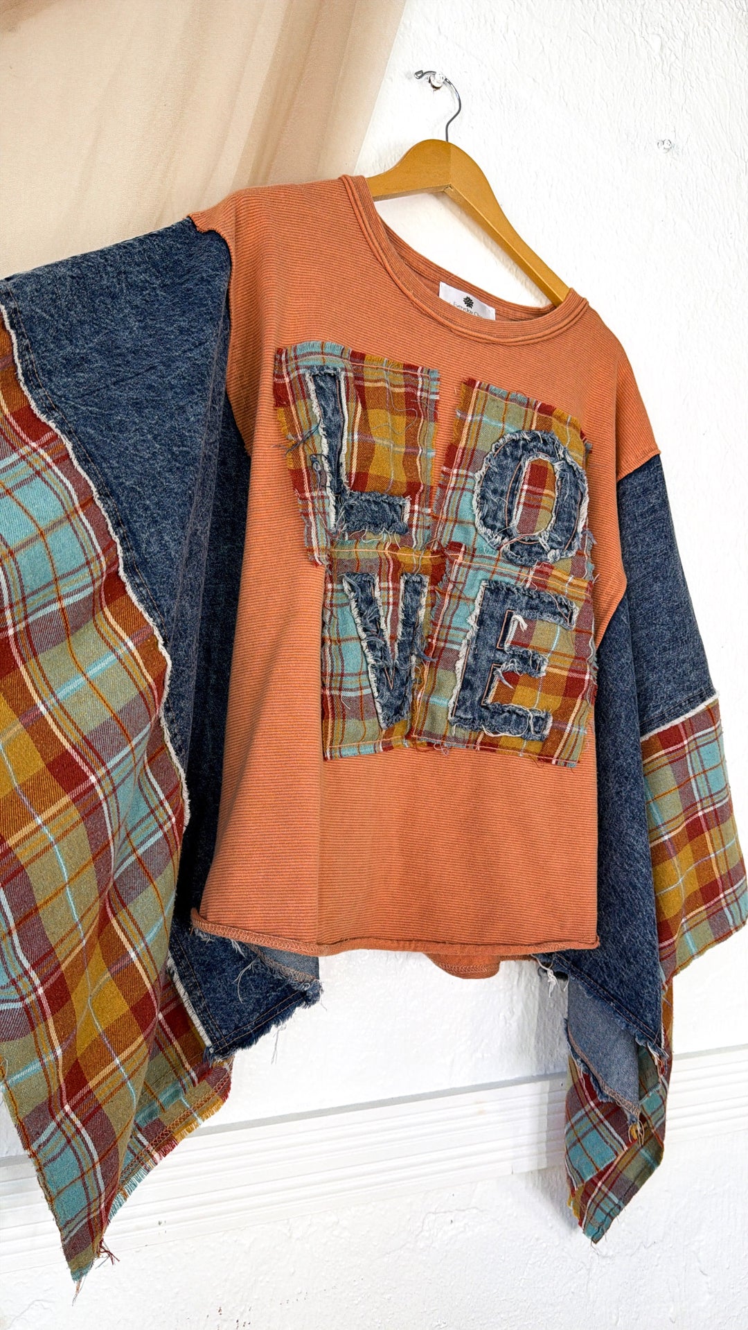 Love Patch Top, Coral/Denim