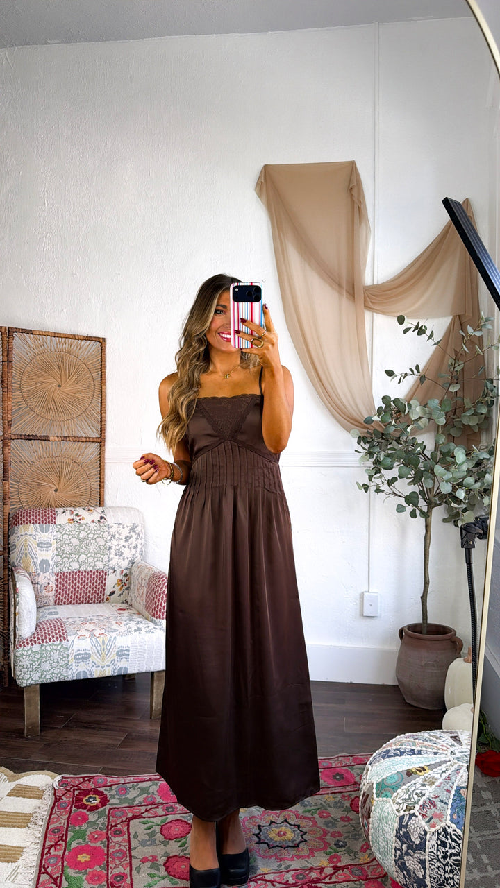 Midnight Hour Satin Midi Dress, Dk.Brown