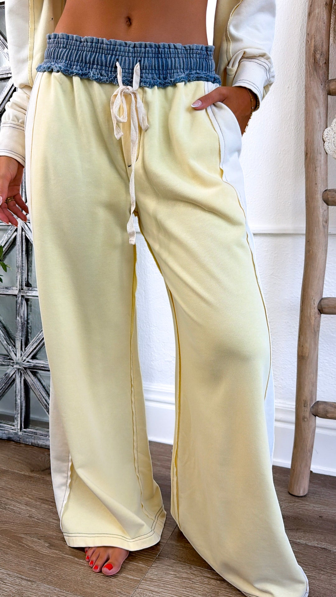 Hudson Drawstring Pant, Lemon Cream