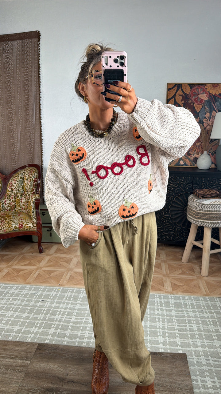 "BOO" Pumpkin Sweater, Cream