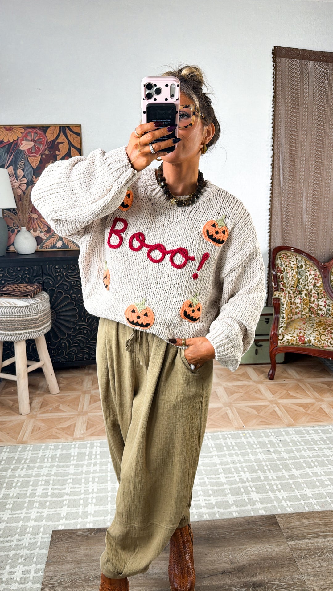 "BOO" Pumpkin Sweater, Cream