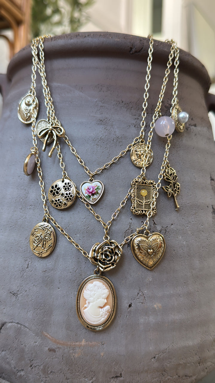 Rose Crest Multi Layered Necklace, Gold