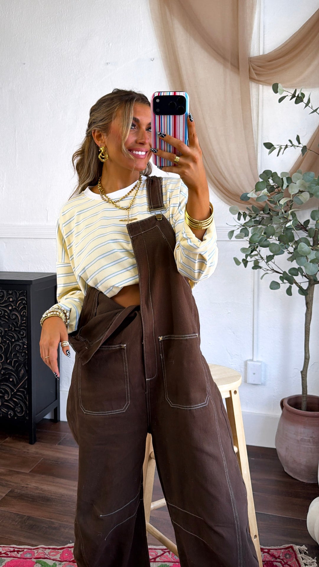 Goldie Oversized Stripe Top, Butter/White