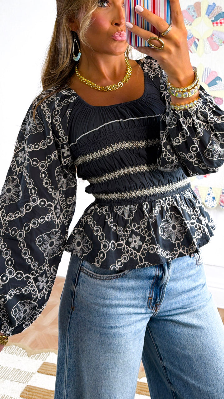 Elaine Embroidered Blouse, Concrete