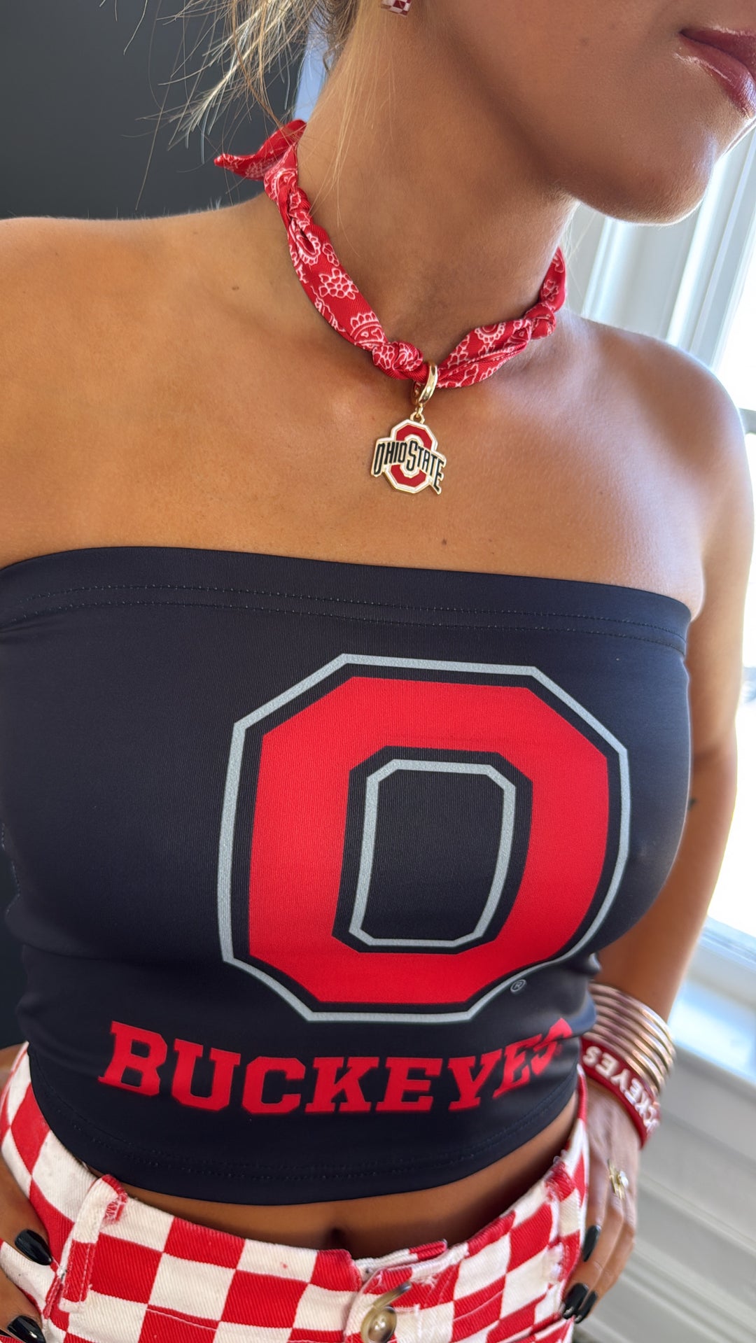 Buckeyes  Bandana Scarf Necklace, Red