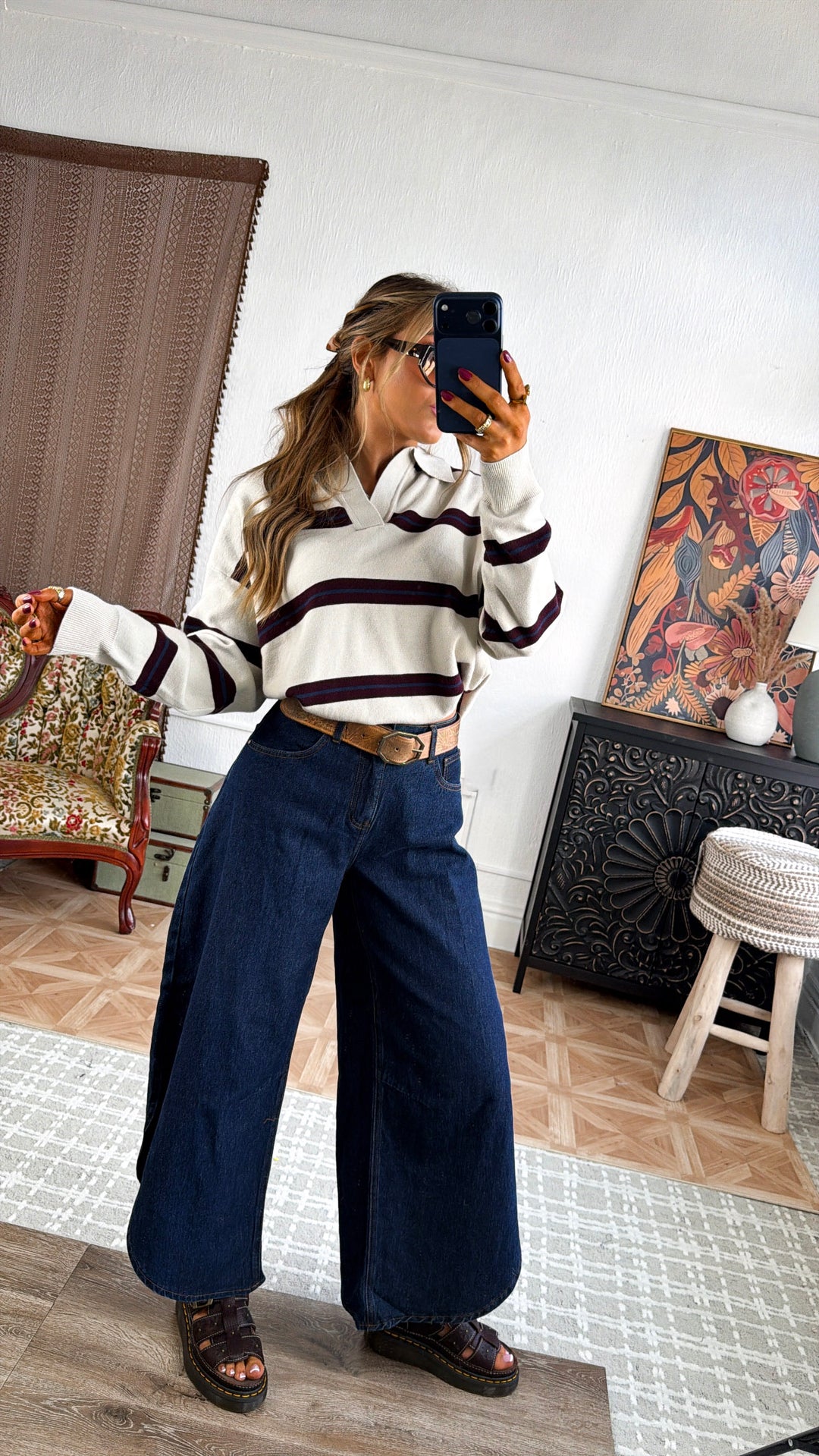 The University Collared Pullover, Ecru Stripe