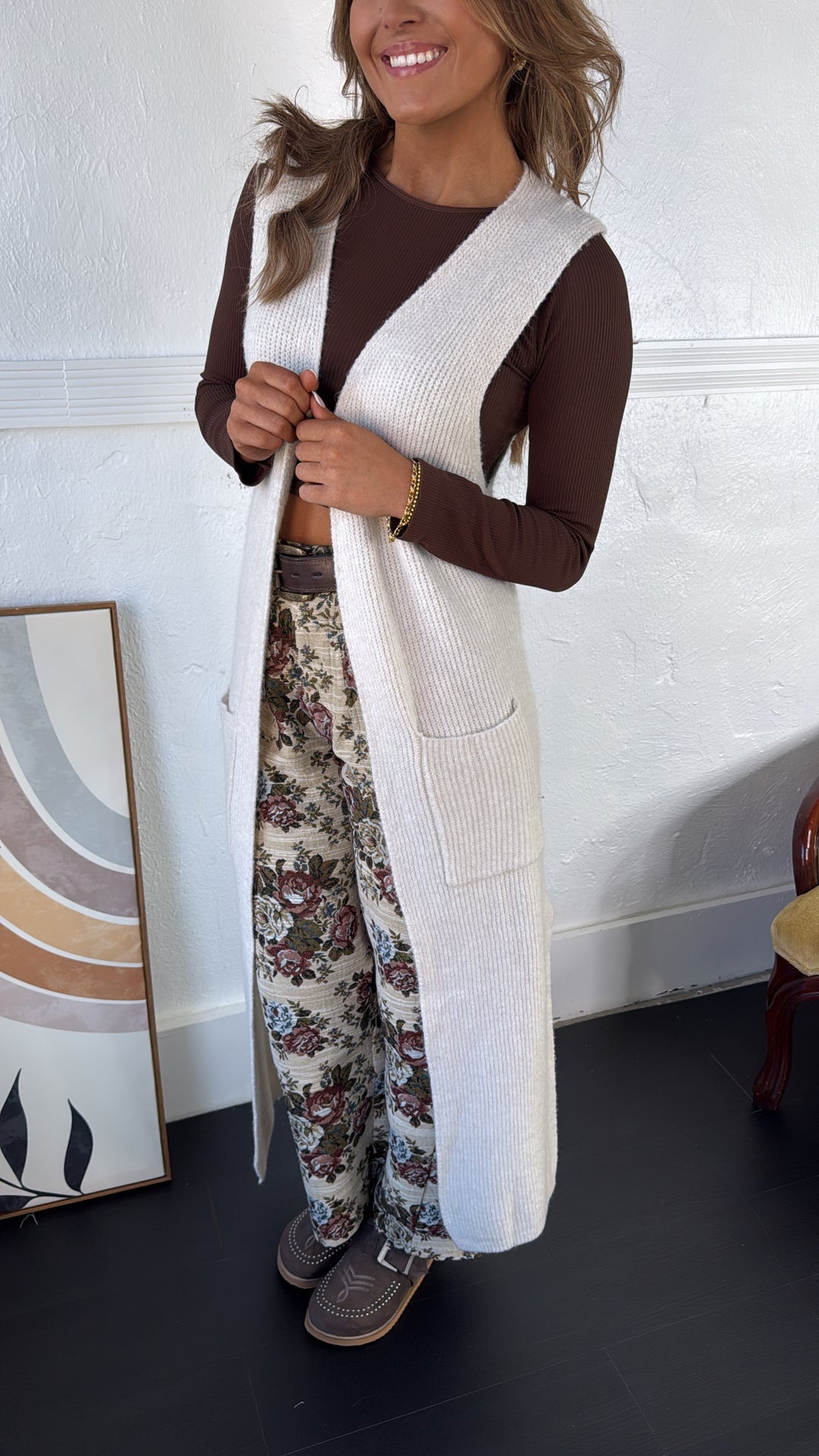 Glacier Drift Knit Duster, Champage