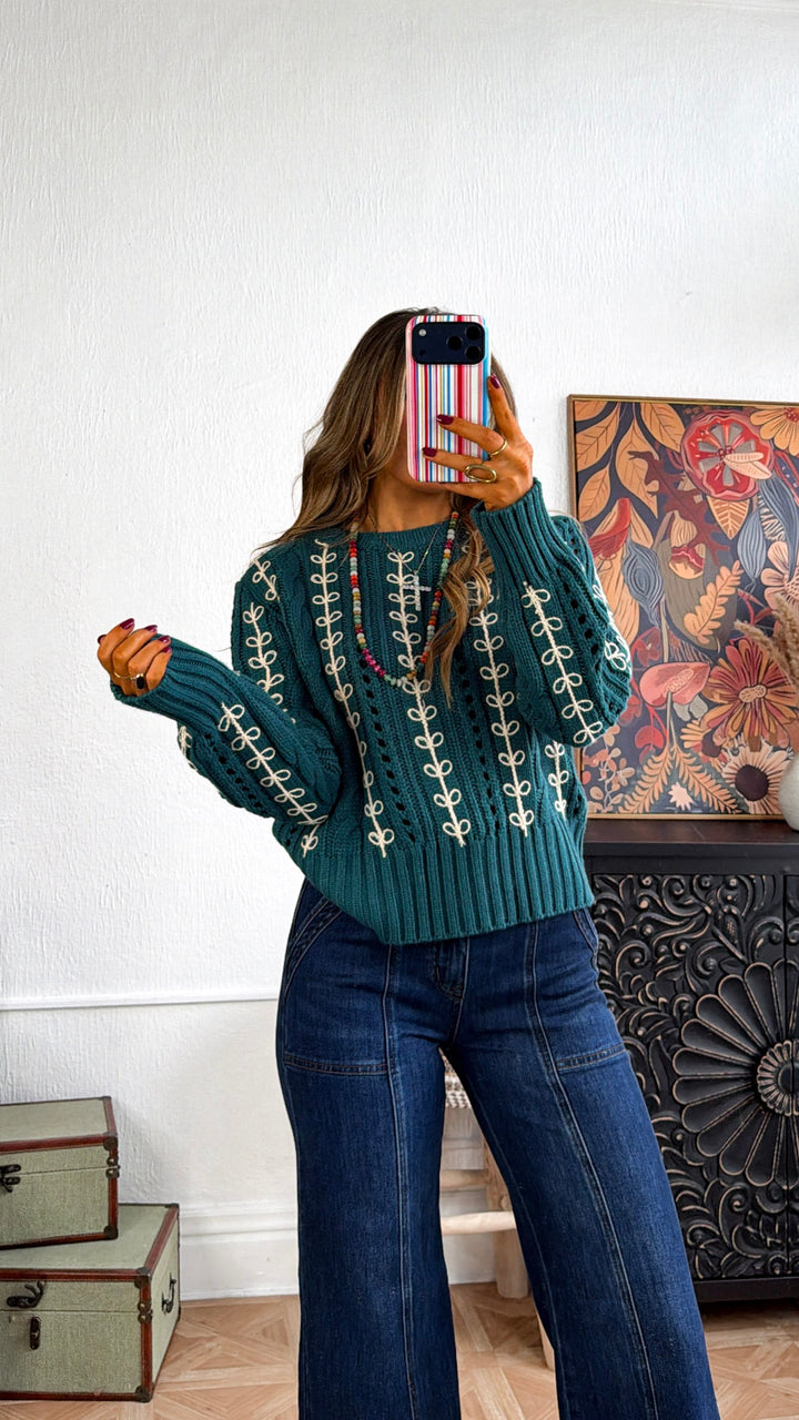 Wildberry Harvest Sweater, Emerald Green