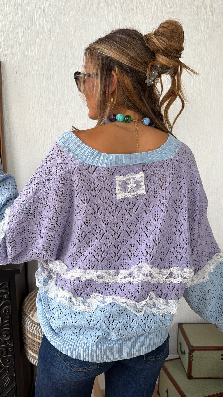 Warm Cottage Cardigan, Sky Blue Multi