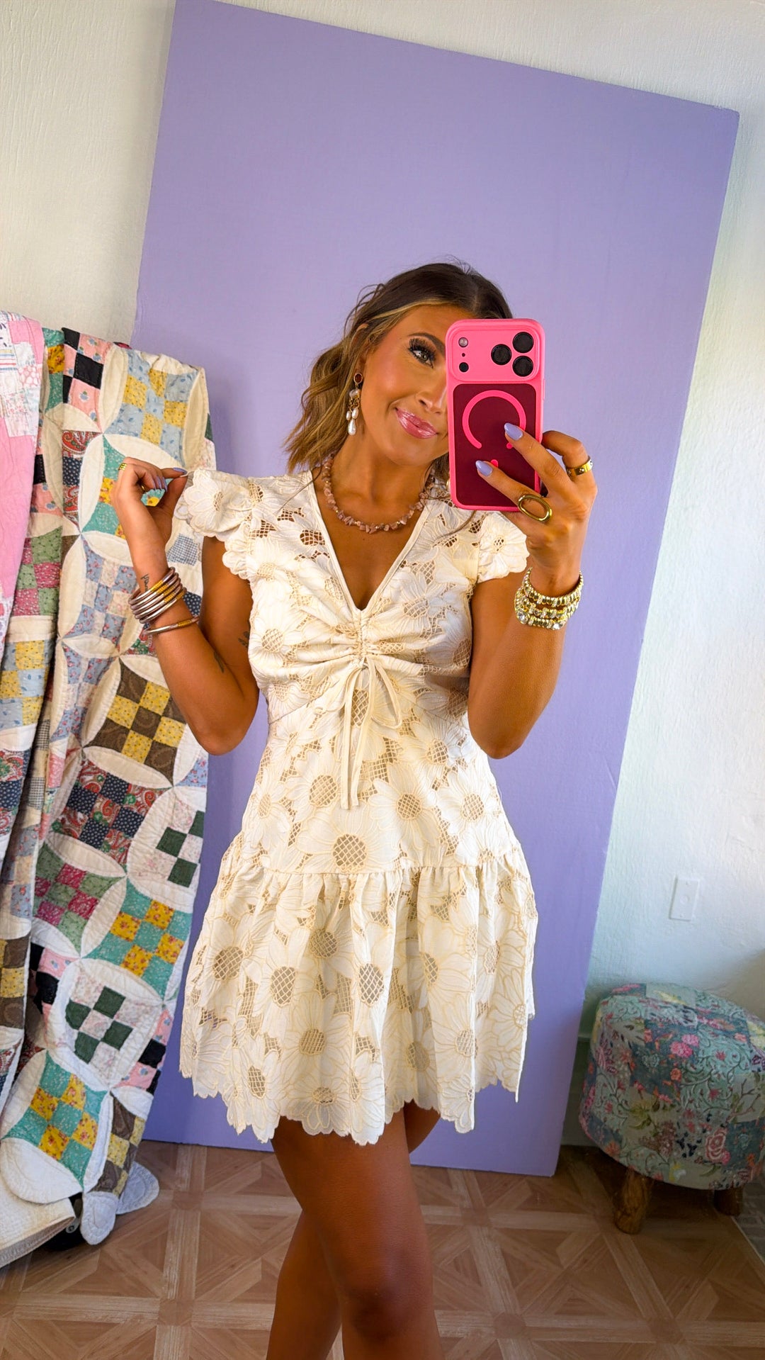 Vanilla Woods Floral Dress, Cream