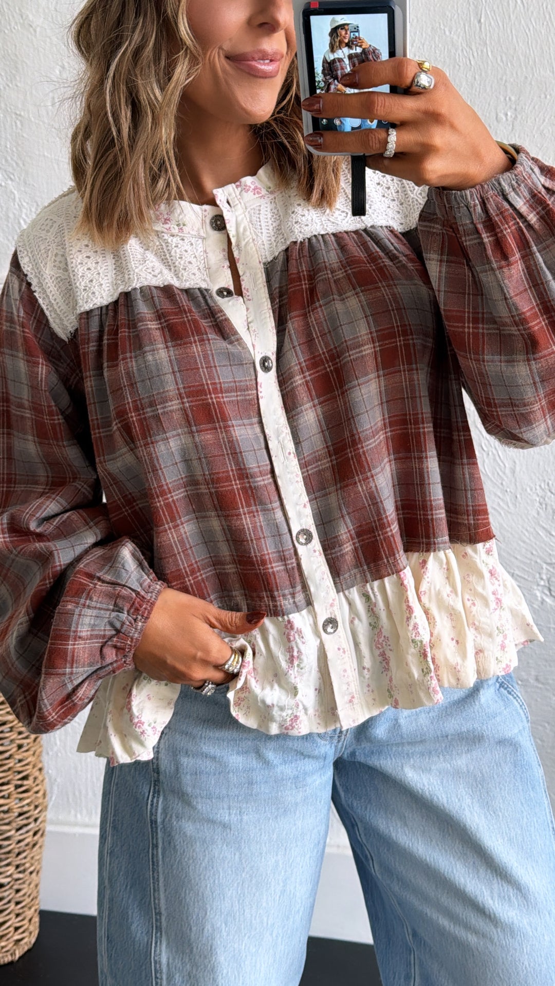 Juliette Button Top, Brick Multi