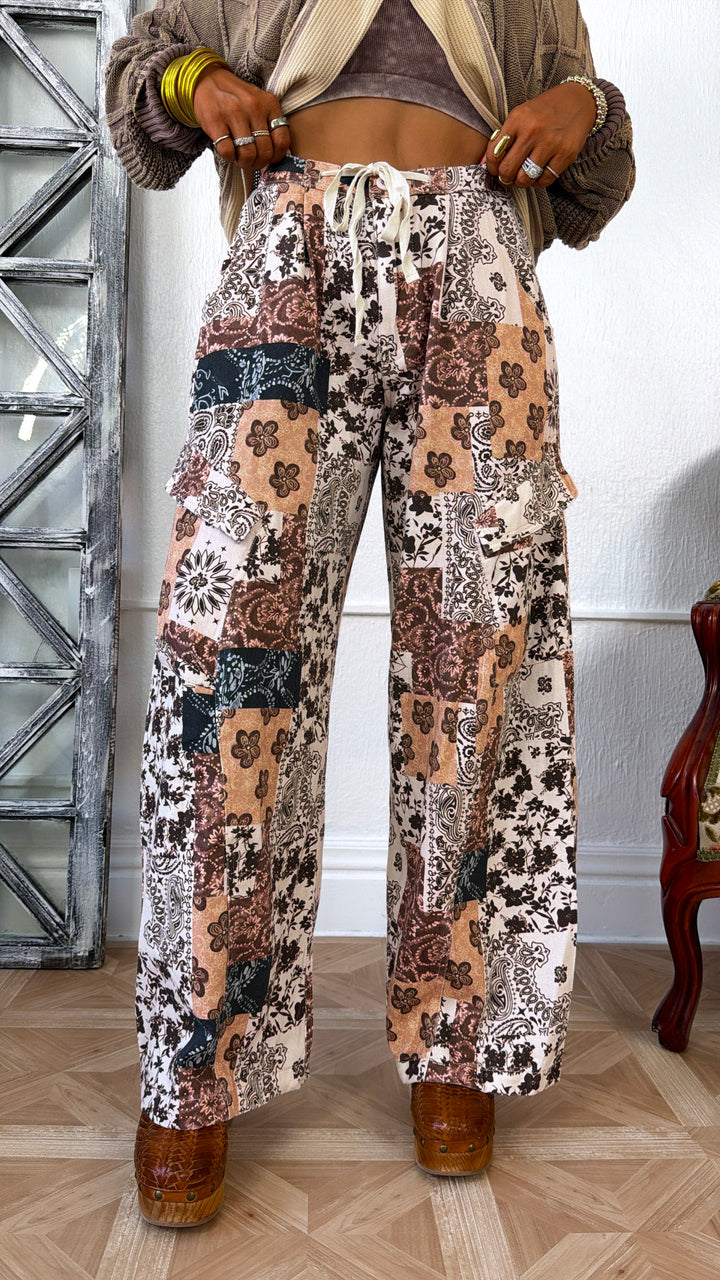 Paisley Patch Pants, Taupe Multi