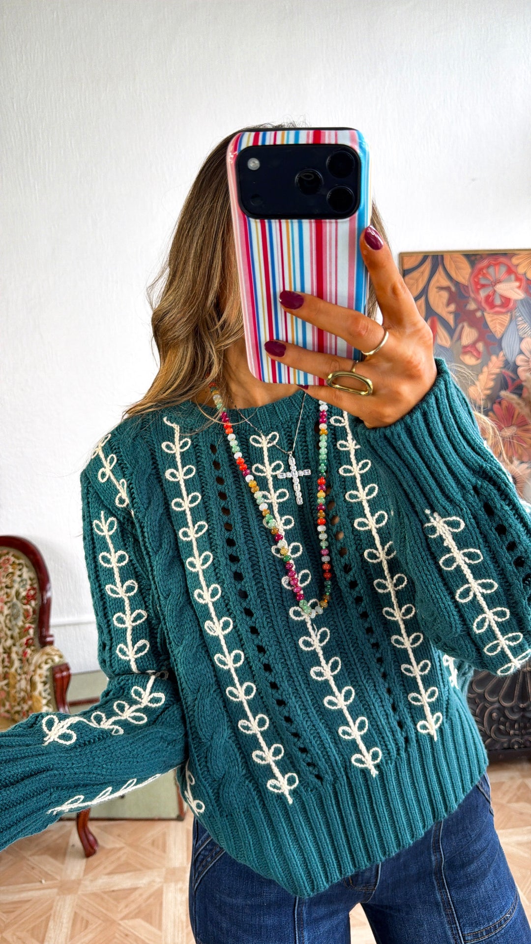 Wildberry Harvest Sweater, Emerald Green