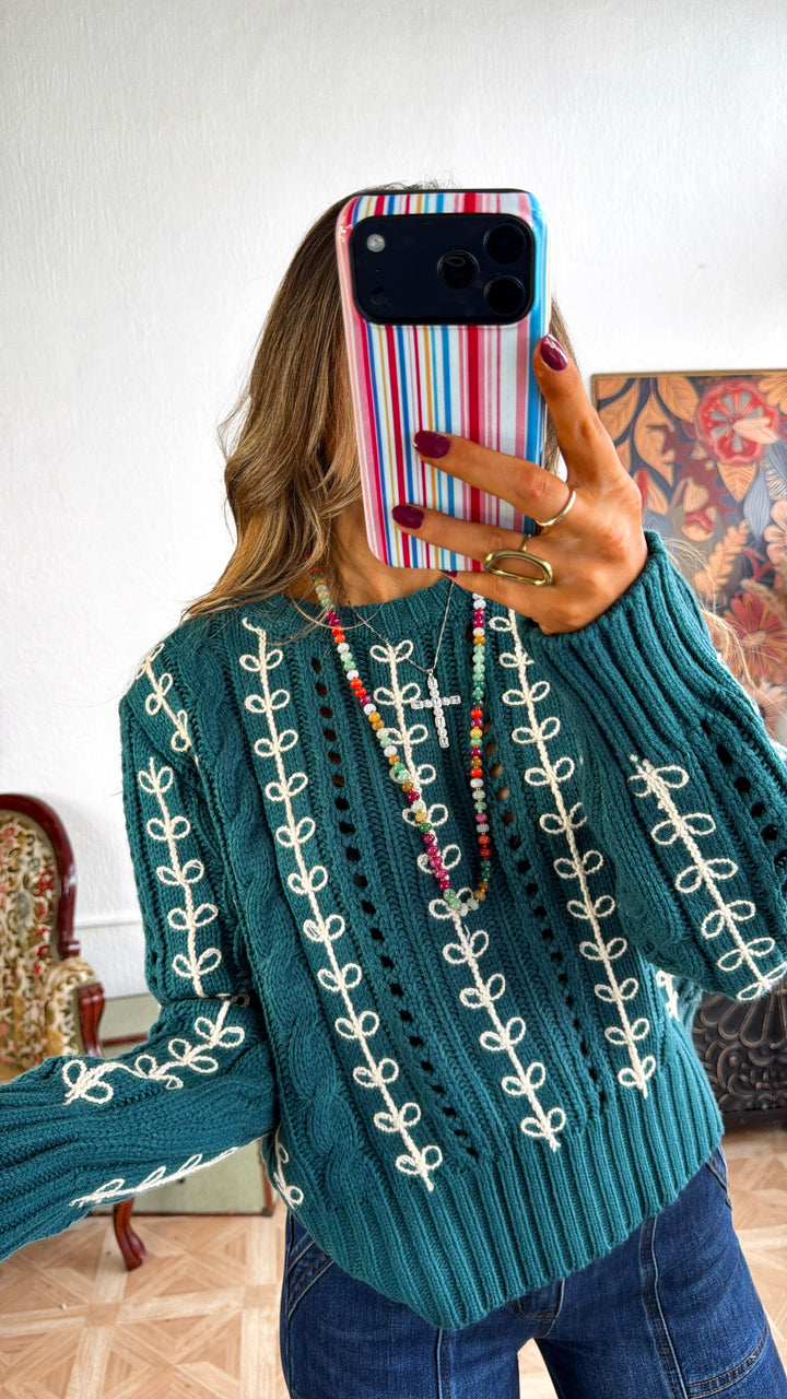 Wildberry Harvest Sweater, Emerald Green