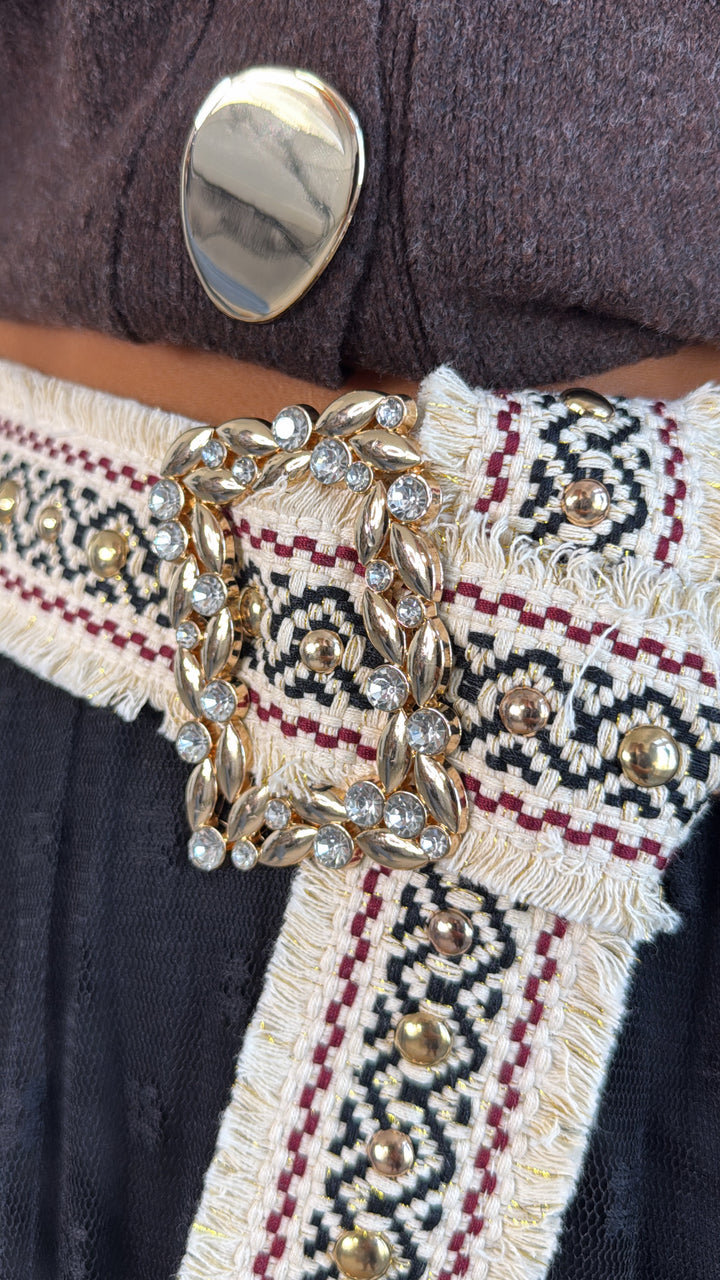 Coppertone Studded Belt, Ivory/Black