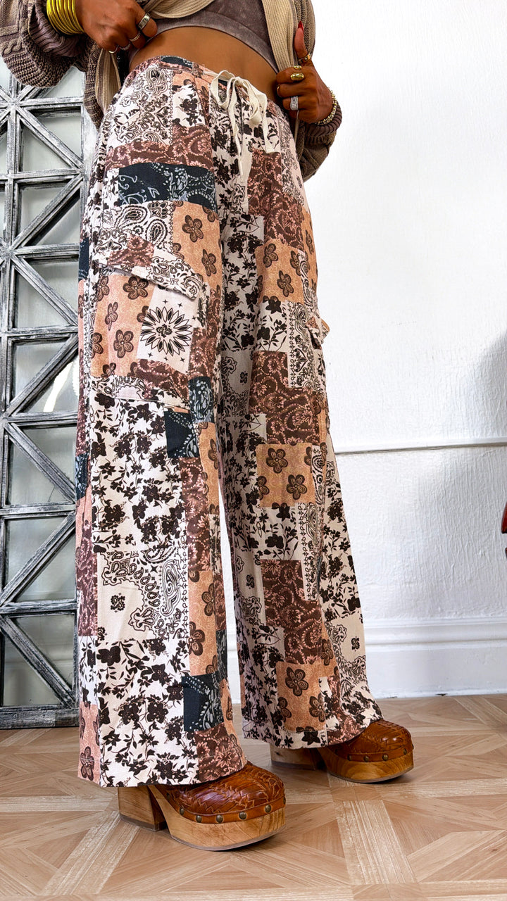 Paisley Patch Pants, Taupe Multi