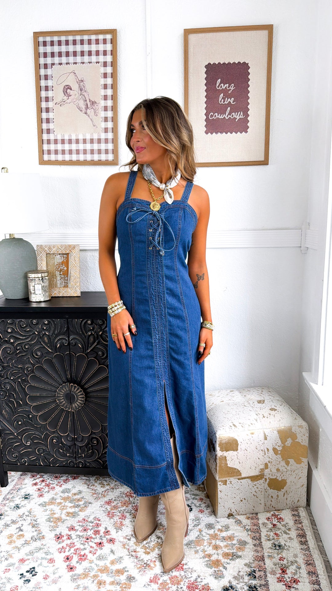 white christmas dresses Josie's Sleeveless Backless Strappy Denim Maxi Dress – Blue Zone Planet