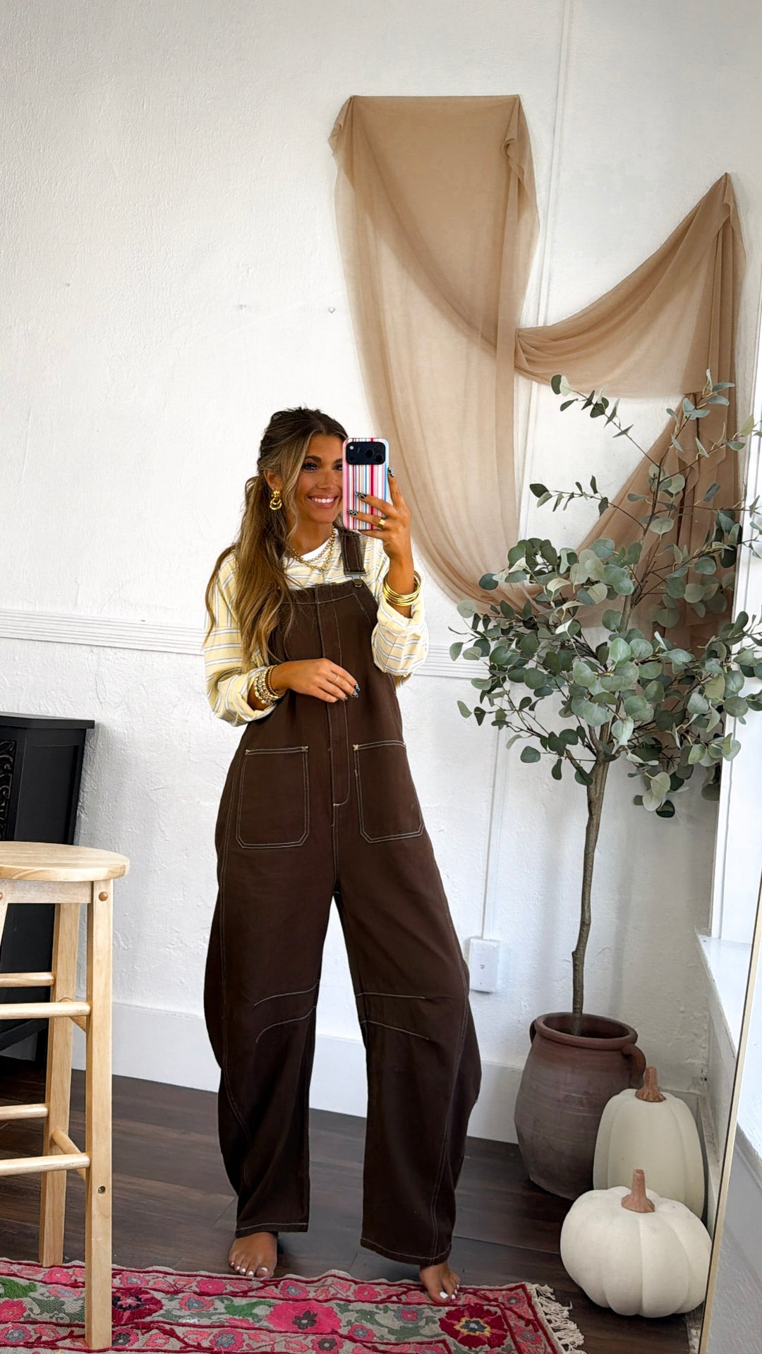 Open Fields Denim Overalls, Mocha Brown