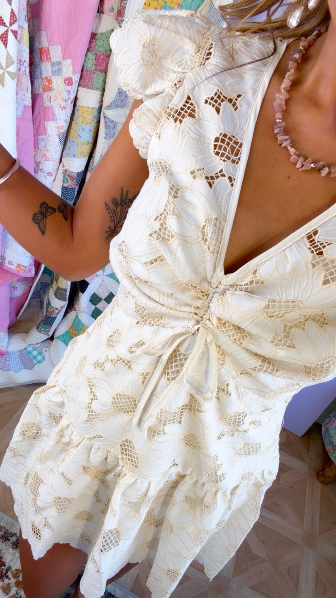 Vanilla Woods Floral Dress, Cream