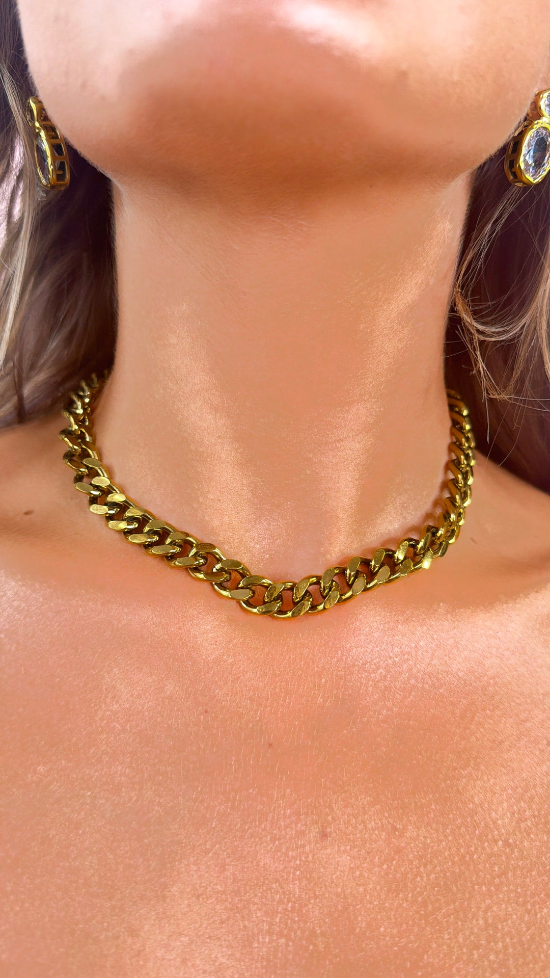Chunky Shiny Chain Necklace,  Gold