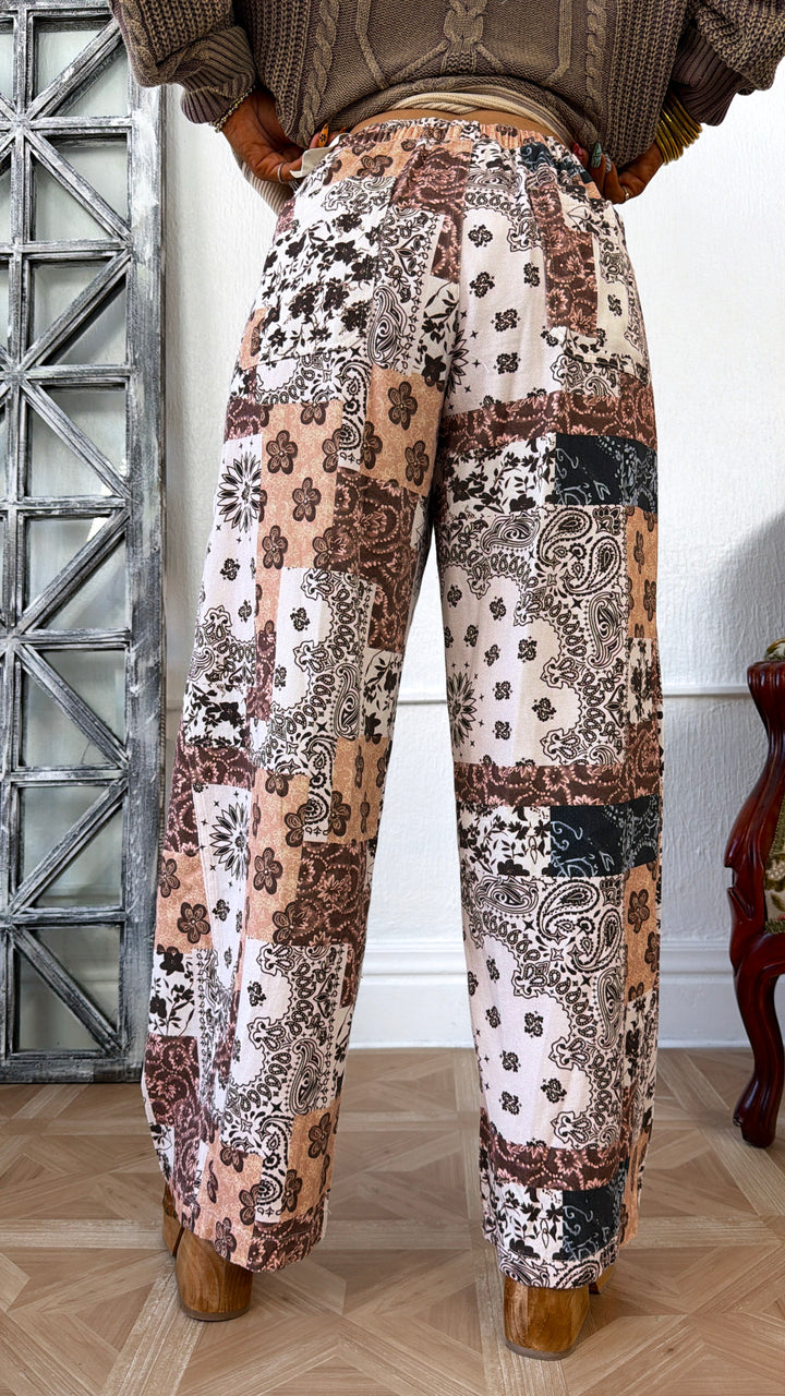 Paisley Patch Pants, Taupe Multi