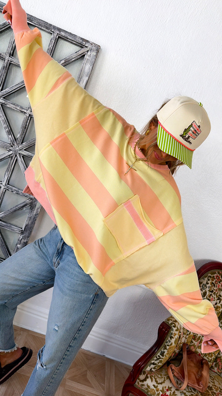 Solid Stripe Colorblock Sweatshirt, Peach/Yellow
