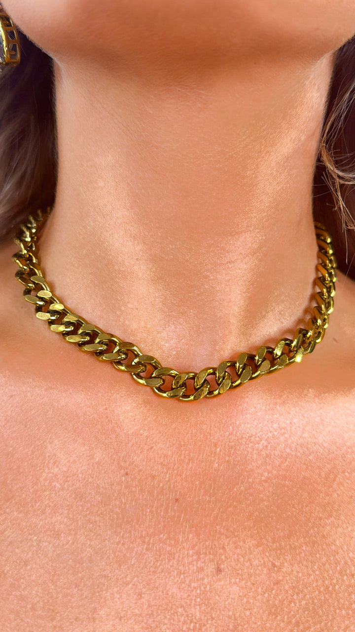 Chunky Shiny Chain Necklace,  Gold