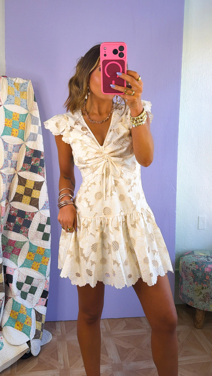 Vanilla Woods Floral Dress, Cream