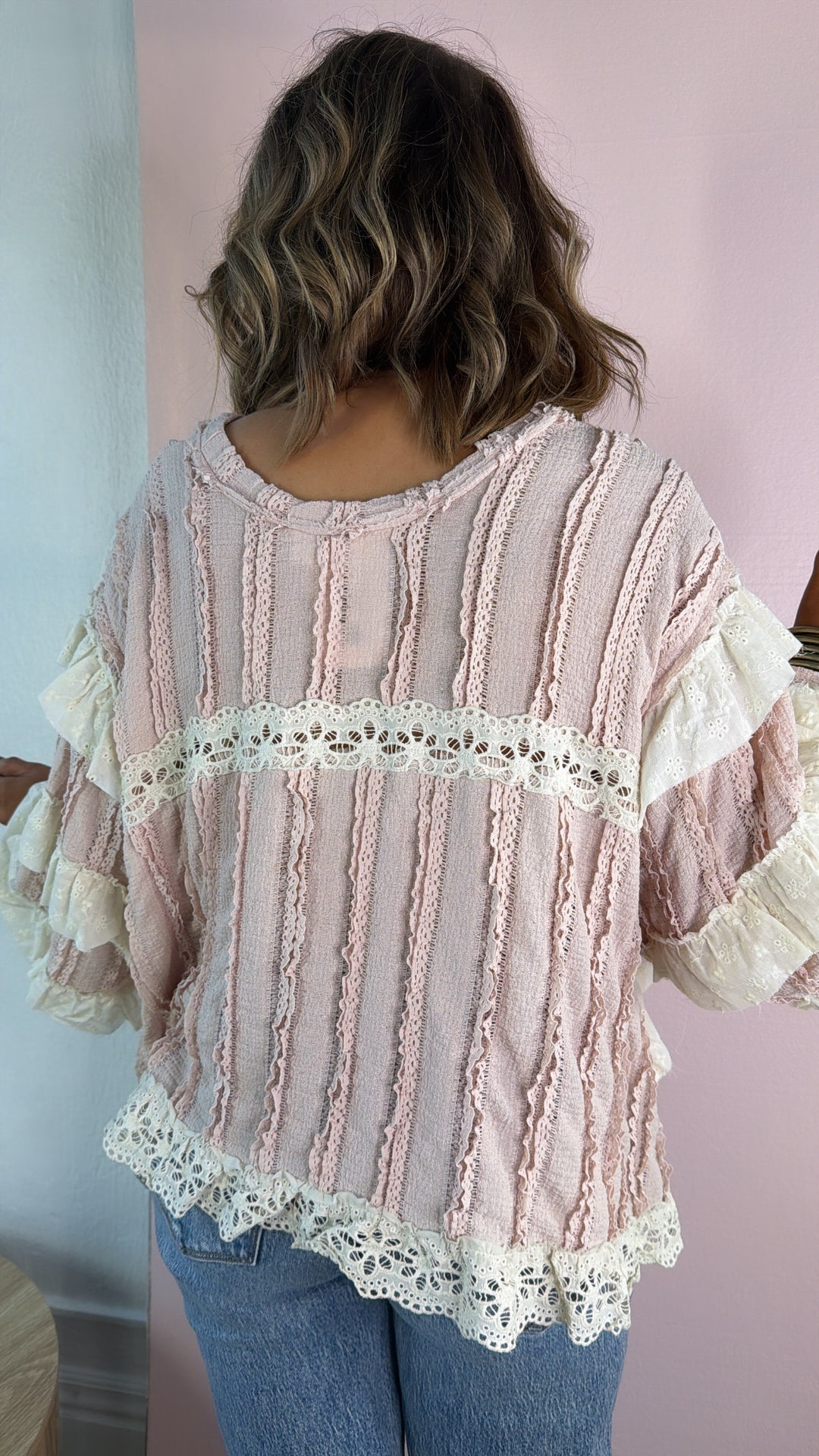 Strawberry Milk Ruffled Blouse, Soft Pink