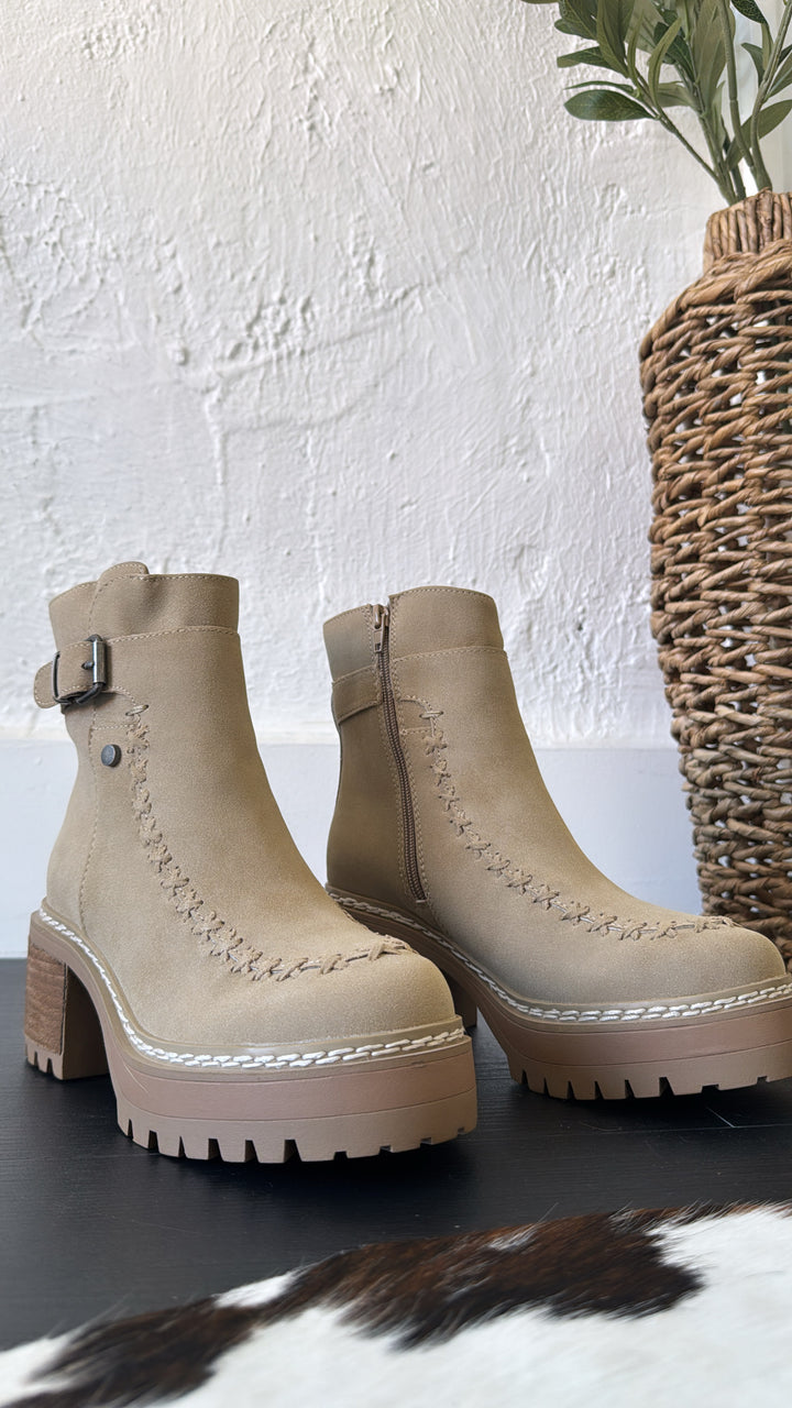 Ridge Platform Buckle Bootie, Sand