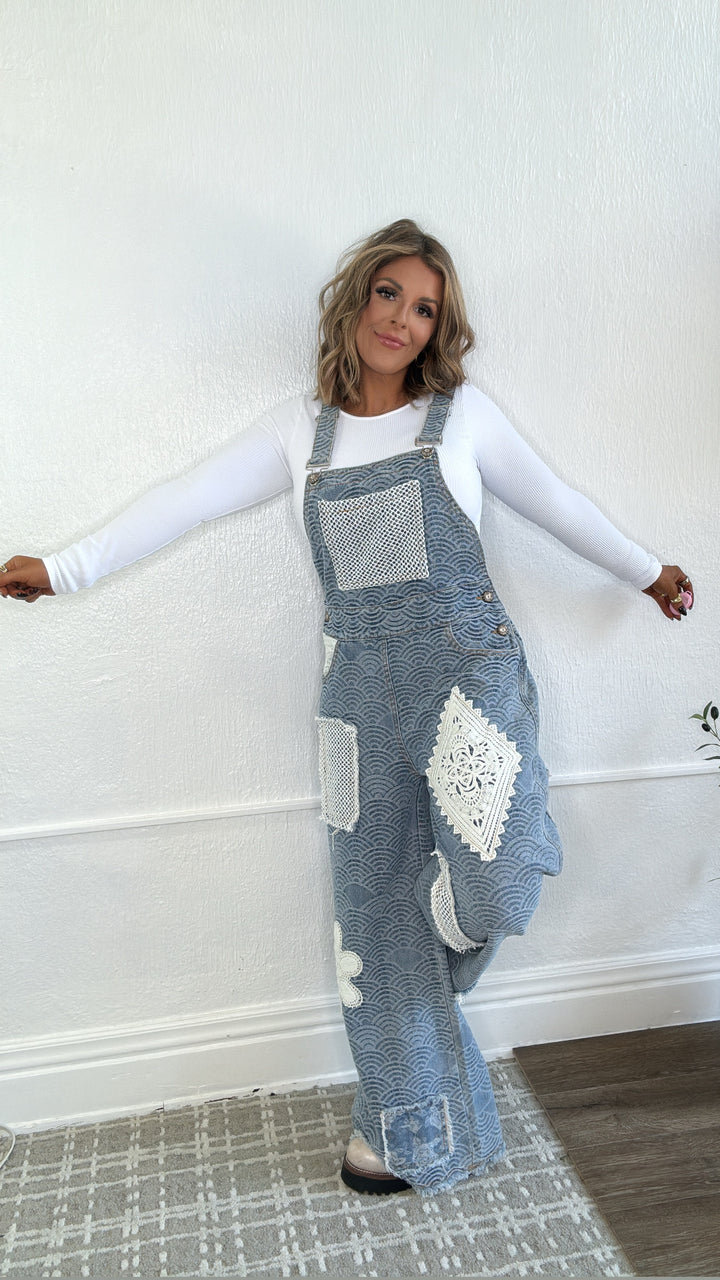 Boho Bib Overalls with Patchwork Detail