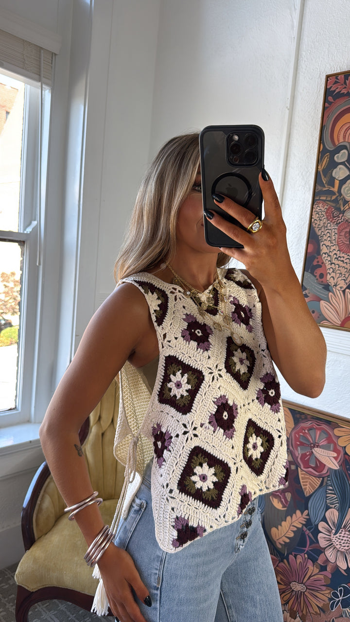 June Crochet Sweater Vest, Ecru