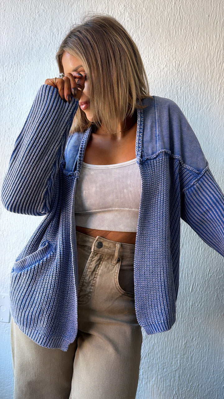 DOORBUSTER: Cable Knit Cardigan,  Washed Blue
