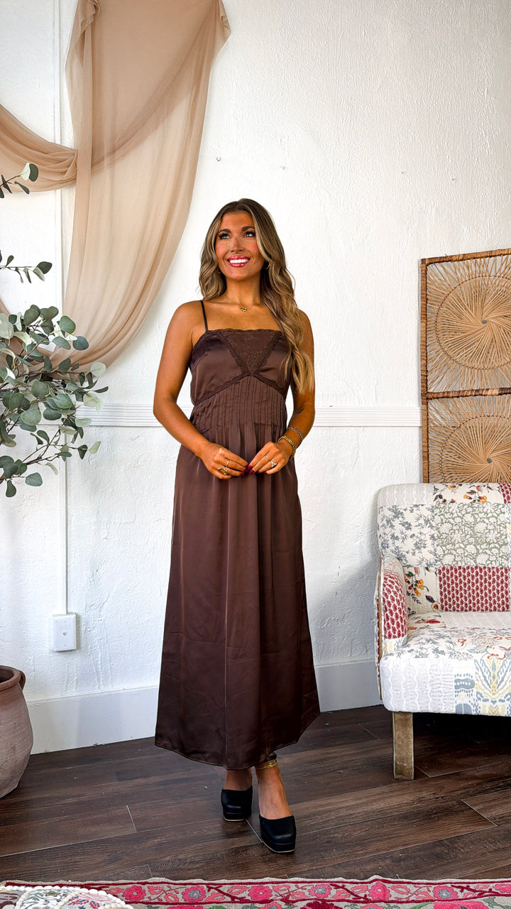 Midnight Hour Satin Midi Dress, Dk.Brown