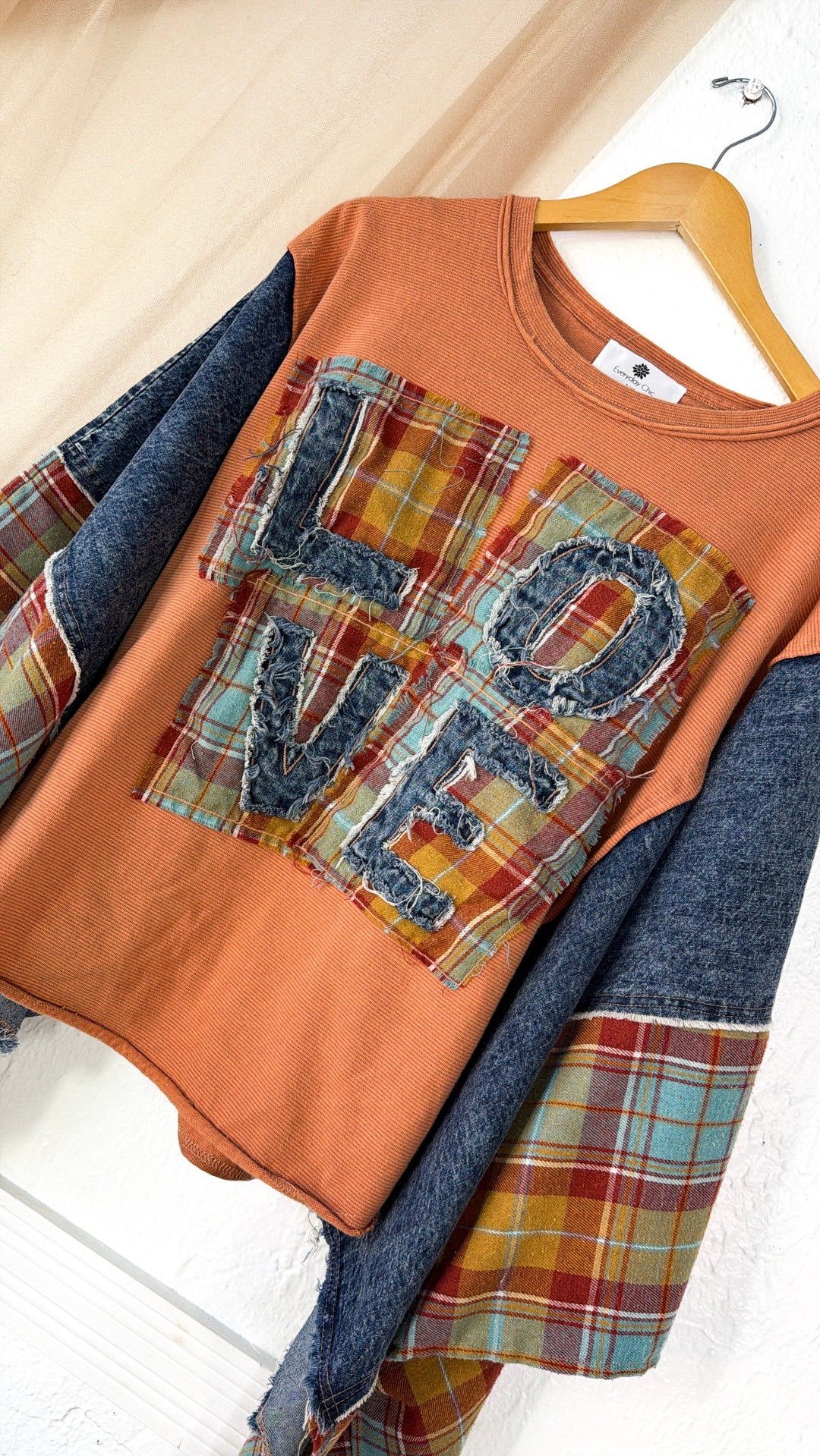 Love Patch Top, Coral/Denim