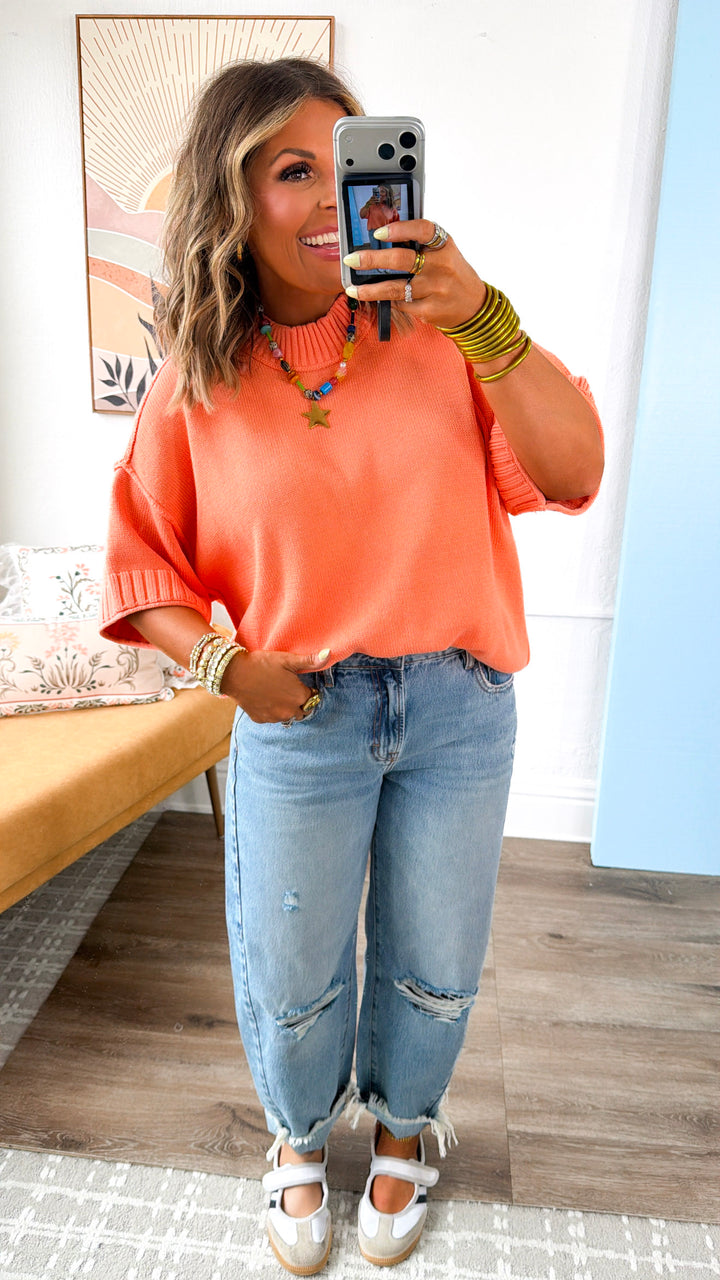 Samantha Oversized Sweater Top, Creamy Peach