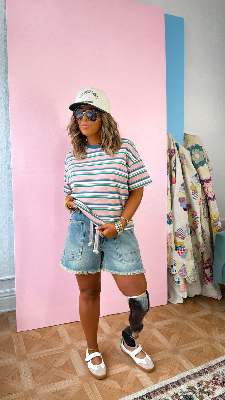 Bexley Stripe T-Shirt, Blush Combo