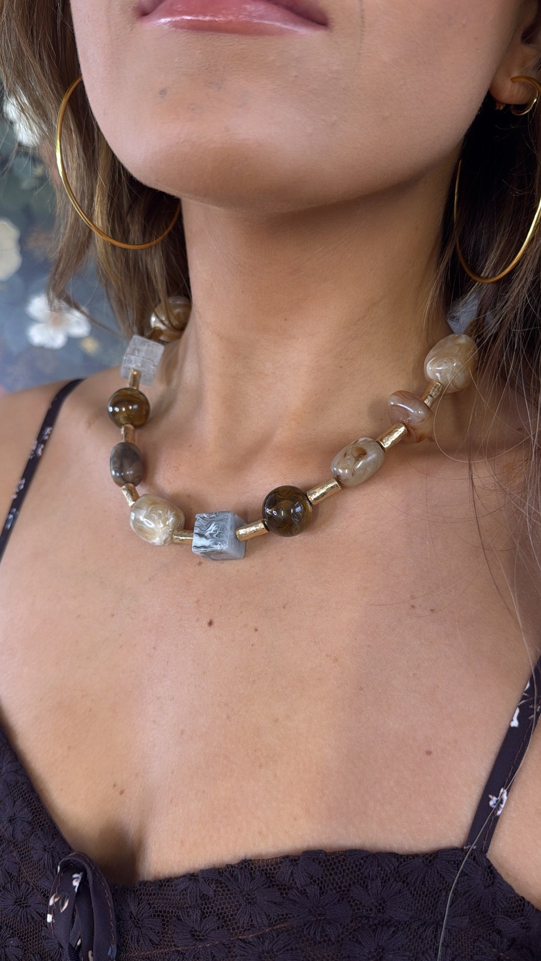 Little Rock Pebble Necklace, Brown/Multi