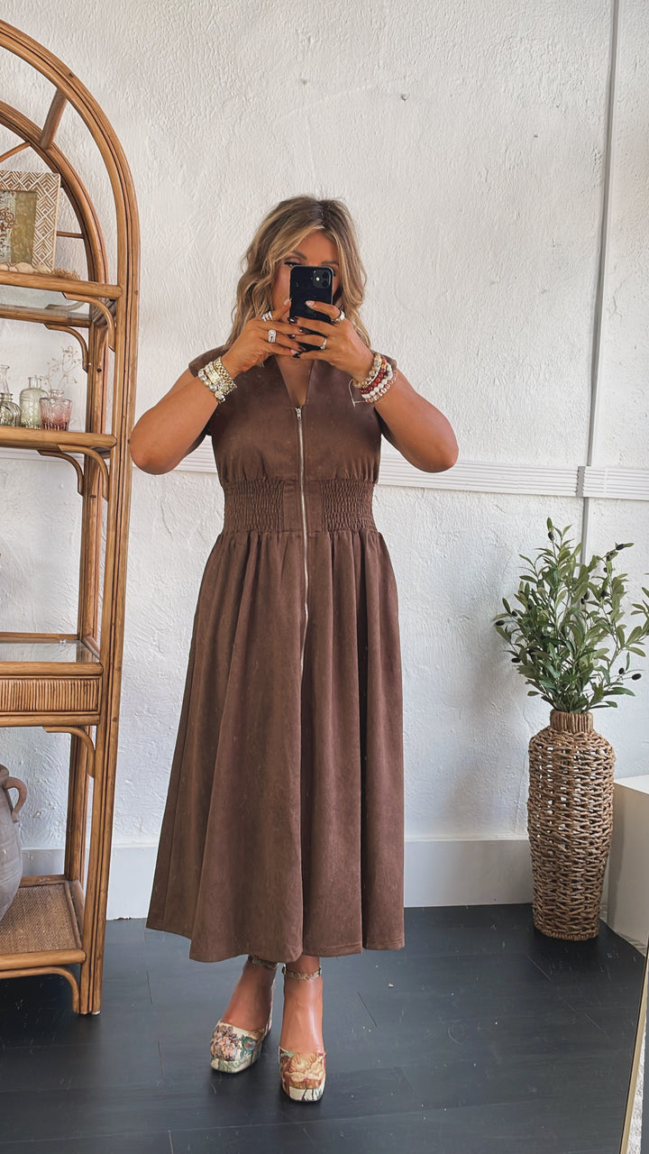 Sierra Suede Midi Dress, Brown
